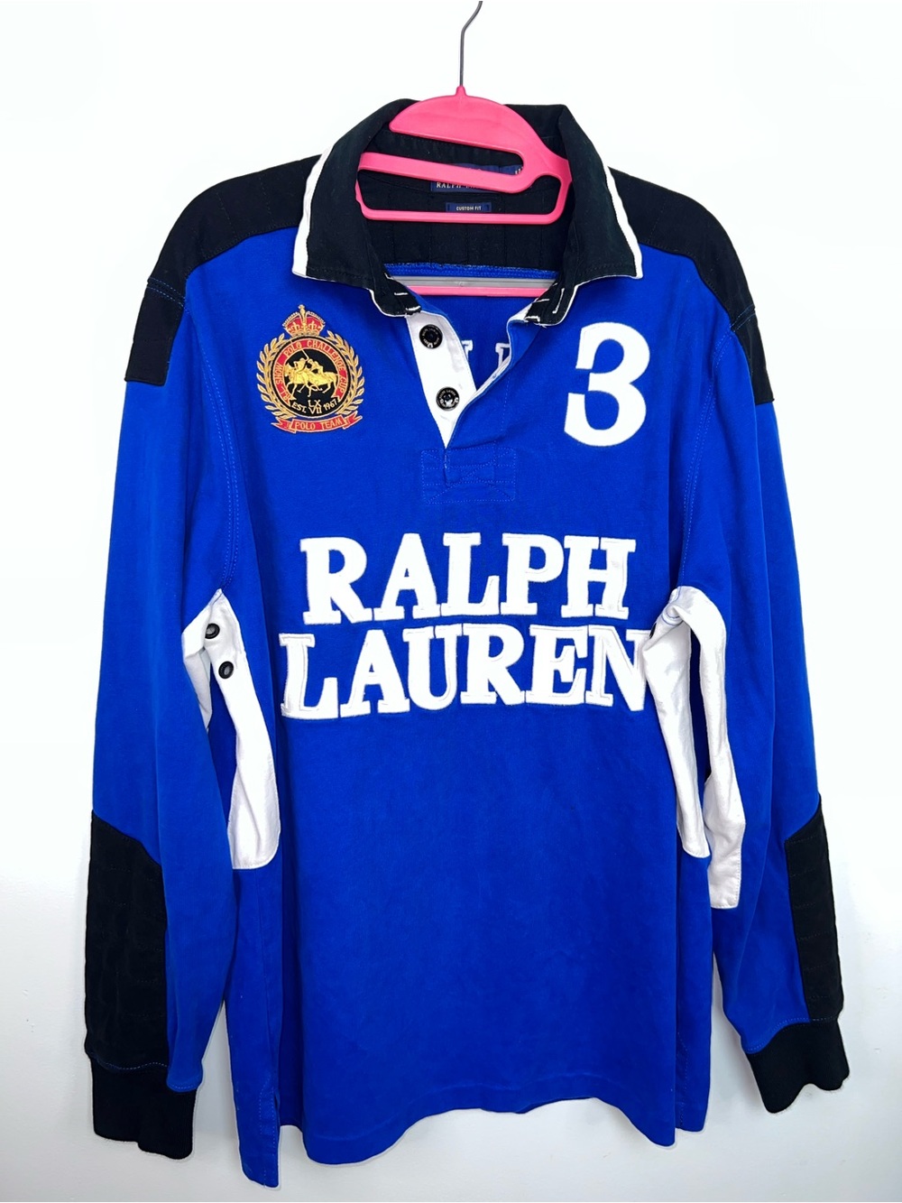 Polo Ralph Lauren Snow Polo Challenge Cup Rugby Shirt L Blue Custom Fit #3 Y2K